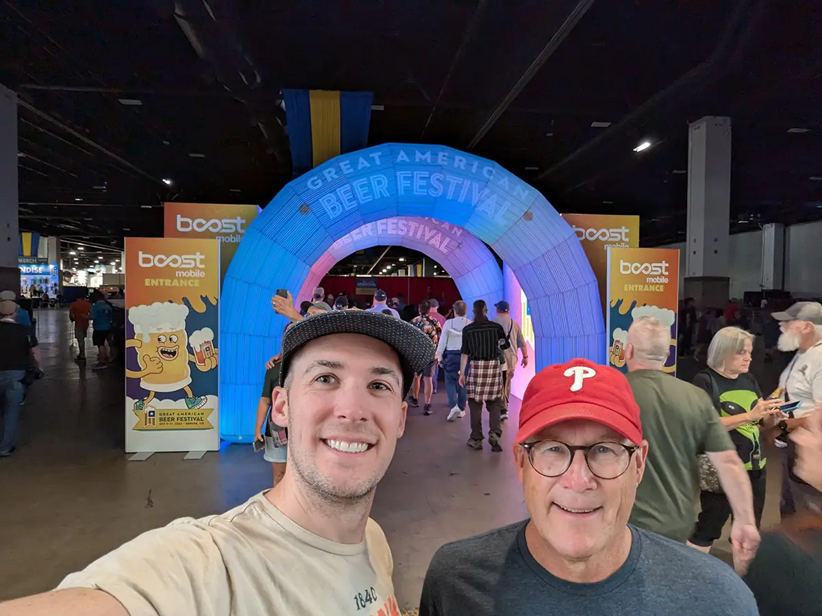 Certified Cicerone® Ben Hock and his dad at the entrance to the 2025 Great American Beer Festival in Denver, CO